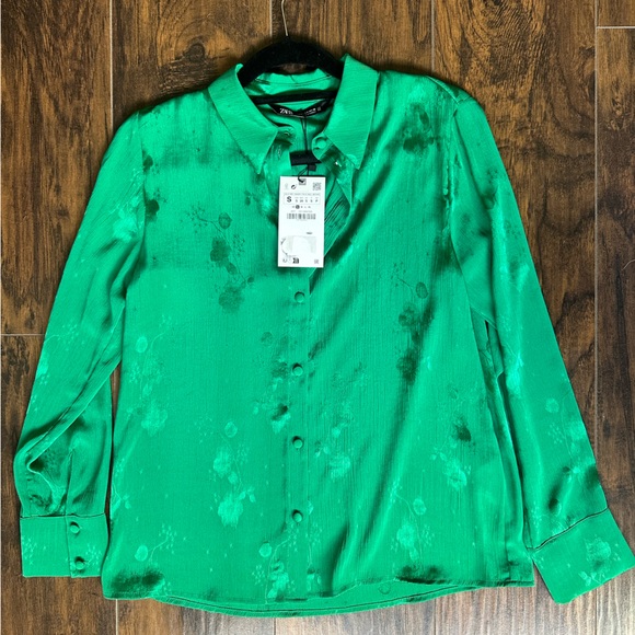 NWT ZARA Floral Jacquard Top Green Size S | 1971/060/500 - Picture 11 of 12